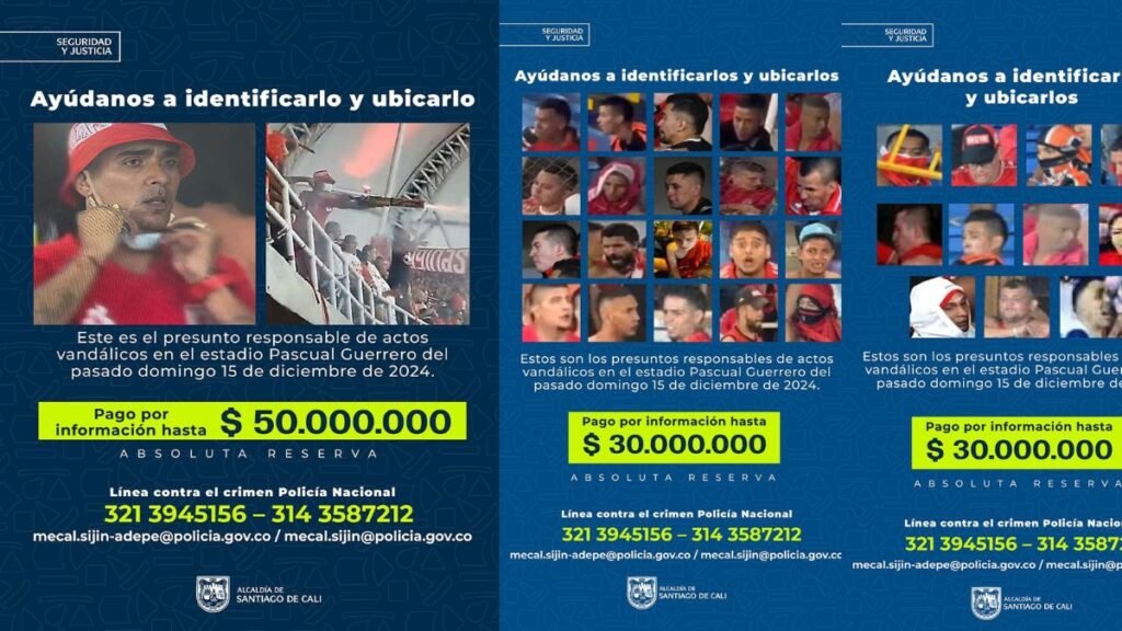 La Policía y la Alcaldía de Cali publicaron el cartel de los más buscados por los desmanes del Pascual Guerrero
