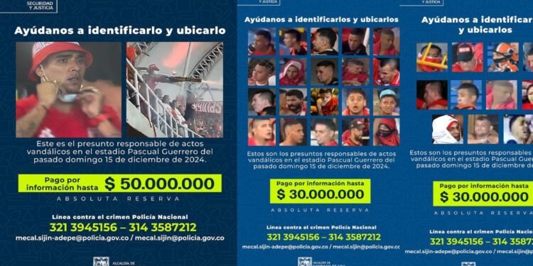 La Policía y la Alcaldía de Cali publicaron el cartel de los más buscados por los desmanes del Pascual Guerrero