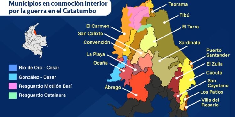Mapa de municipios incluidos en la conmoción interior