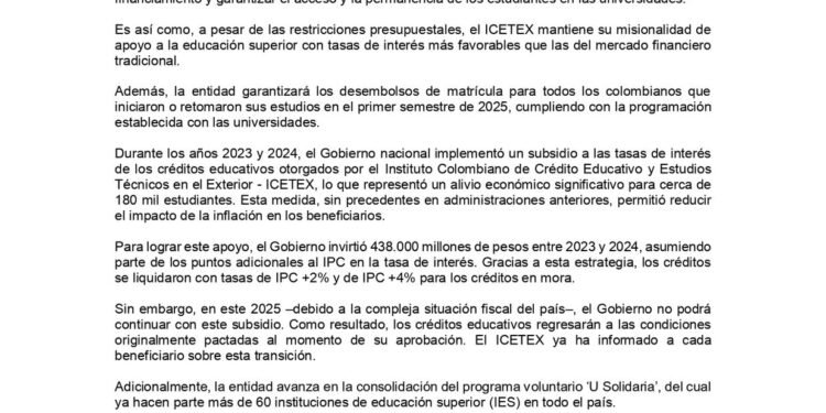 Subsidio a la tasa de interés del Icetex no va más