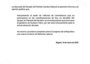Cambio Radical da el primer “no” a la consulta popular de la reforma laboral