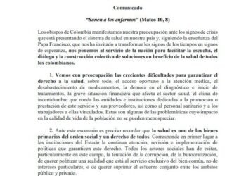 Obispos se ofrecen como mediadores en crisis de la salud