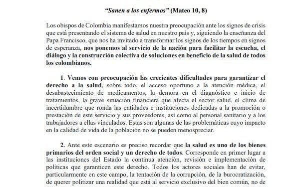 Obispos se ofrecen como mediadores en crisis de la salud