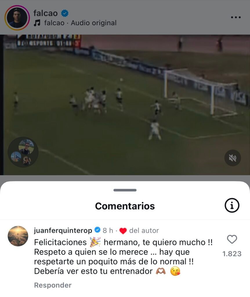 Comentario de Juan Fernando Quintero en la publicación de Falcao García