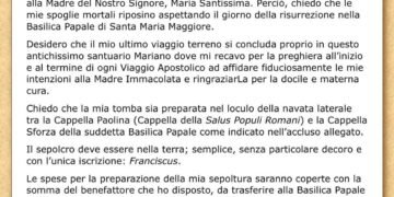 El testamento del papa Francisco: pidió una tumba sencilla en Santa María La Mayor
