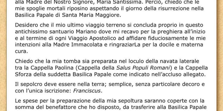 El testamento del papa Francisco: pidió una tumba sencilla en Santa María La Mayor