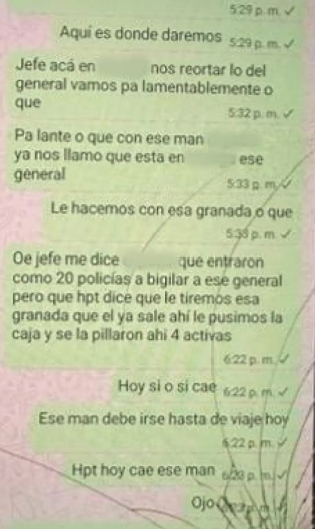 Chat con mensajes amenazantes dirigidos al director de la policía Carlos Triana