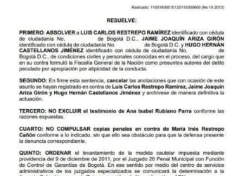 Absuelven al excomisionado de Paz Luis Carlos Restrepo