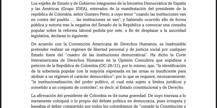 Expresidentes de Iberoamérica cuestionan el decretazo que Petro amenaza con expedir
