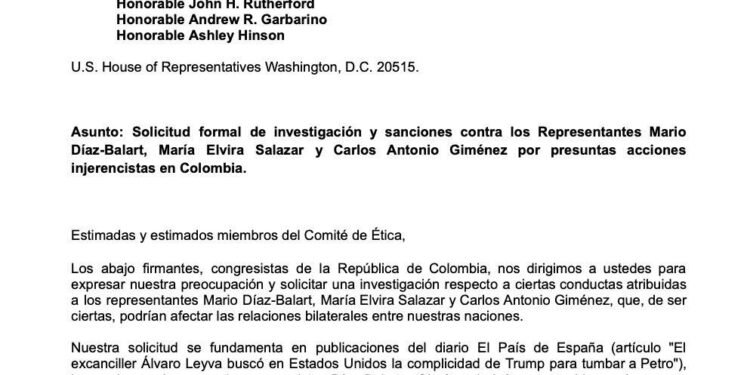 Treinta congresistas colombianos piden sancionar a tres representantes estadounidenses por presunta injerencia en la política nacional