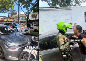 Mujer que descubrió a su pareja siéndole infiel se desquitó con el carro y se enfrentó a la Policía