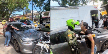 Mujer que descubrió a su pareja siéndole infiel se desquitó con el carro y se enfrentó a la Policía