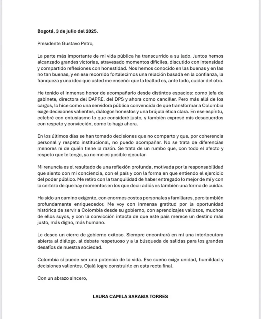 Carta de renuncia Laura Sarabia