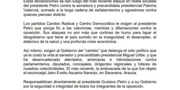 La oposición exige al Gobierno “detener el odio político”