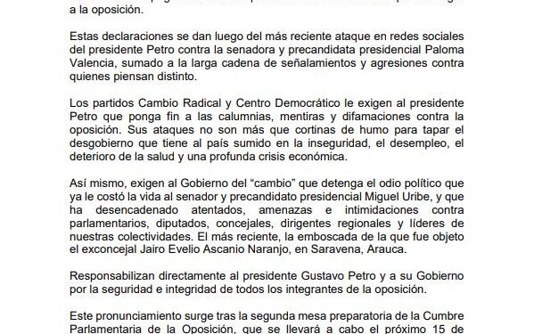 La oposición exige al Gobierno “detener el odio político”