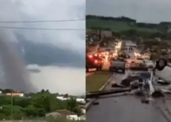 En video quedó tornado que dejó por el momento 5 muertos y más de 400 heridos en Brasil