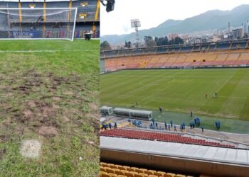 Futbolistas alertan por el deterioro de la cancha de El Campín tras lluvias y conciertos