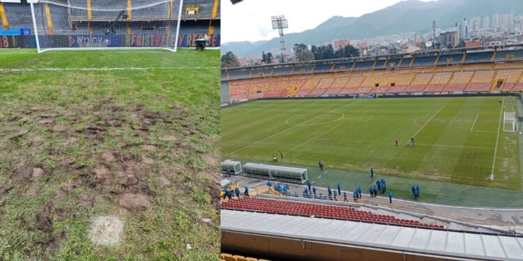 Futbolistas alertan por el deterioro de la cancha de El Campín tras lluvias y conciertos