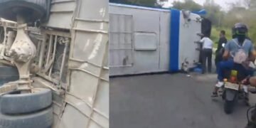 Buseta de se volcó en el norte de Bucaramanga y deja varios heridos leves